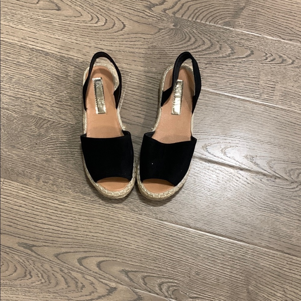 Suede Black Slingback Espadrille Flats Sz 7